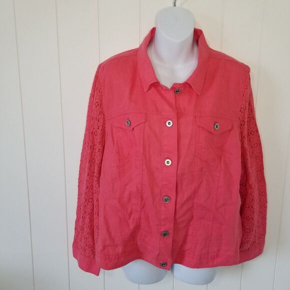 Chico's Jackets & Blazers - Chico's Jacket Size 2 US Medium Petite Button Up Lace Sleeve Linen